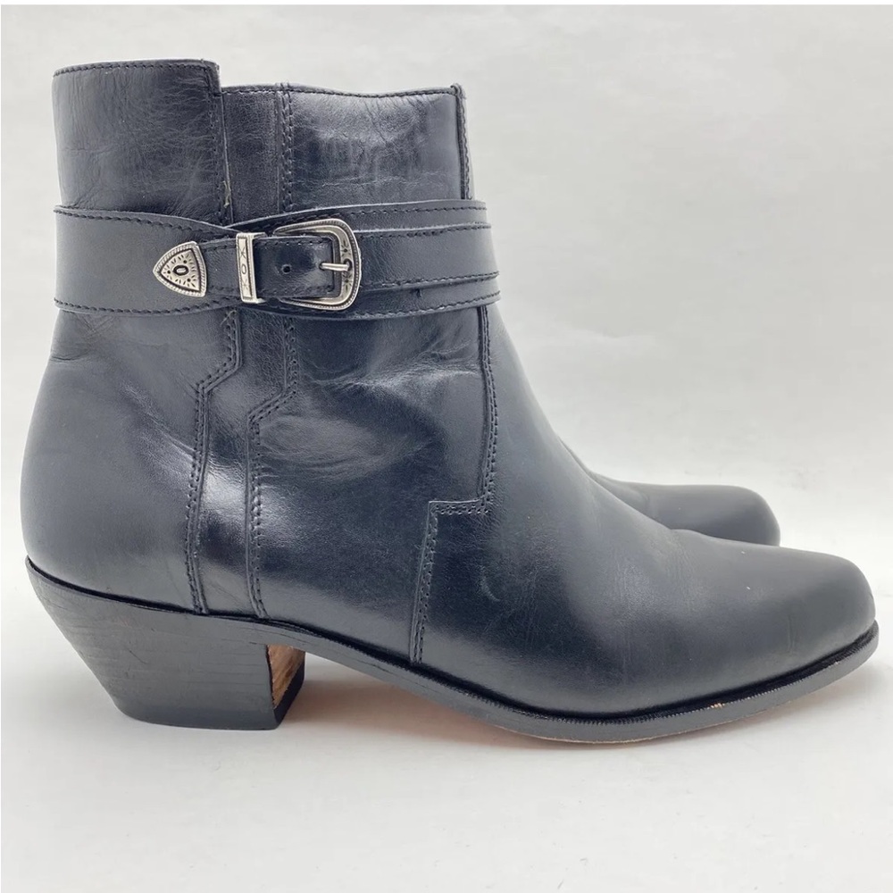 Giovanni‎ Women’s Genuine Leather Black Boots Side Zip Buckle Detail- Size 6.5